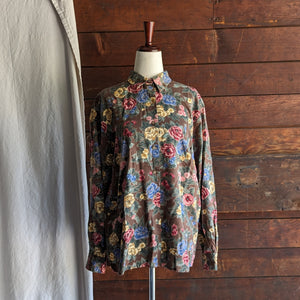 90s Vintage Earthy Floral Rayon Shirt