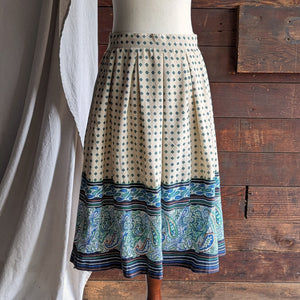 80s Vintage Ivory Cotton Blend Pleated Midi Skirt