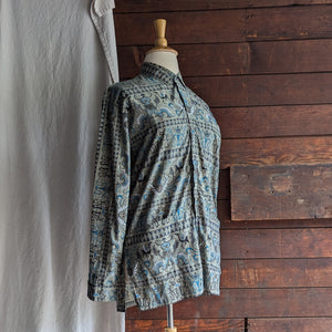 Vintage Green and Blue Long Mens Shirt