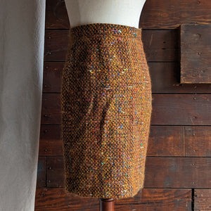 90s Vintage Chunky Orange Wool Pencil Skirt