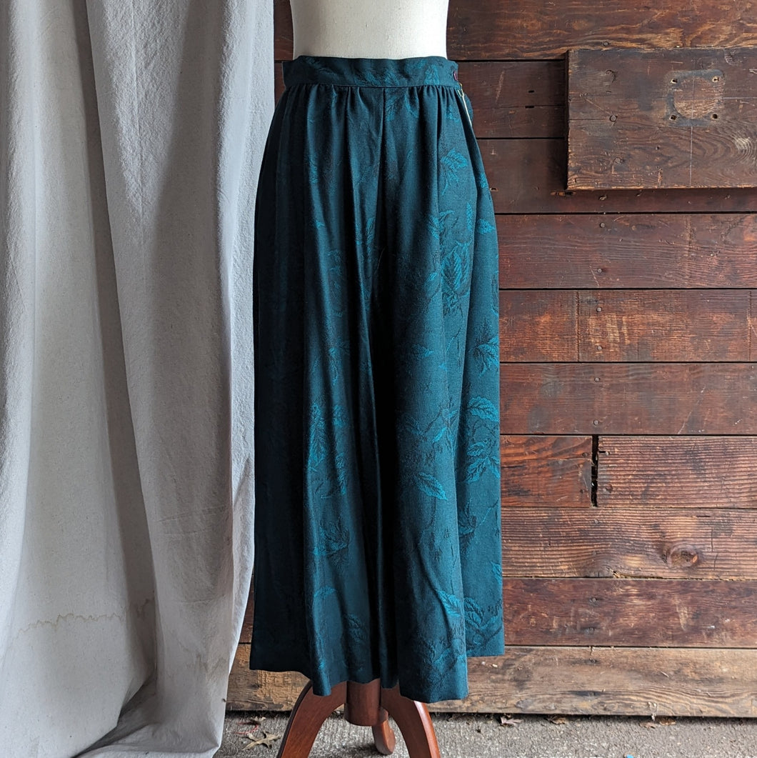 90s Vintage Dark Green Leafy Maxi Skirt