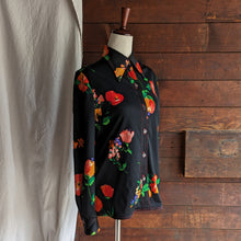 Load image into Gallery viewer, 70s Vintage Black Floral Polyester Shirt
