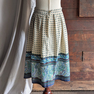80s Vintage Ivory Cotton Blend Pleated Midi Skirt