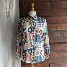 Load image into Gallery viewer, 90s Vintage Silk Patchwork Style Button-Up Blouse
