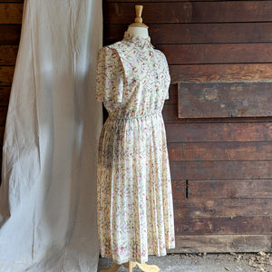 80s Vintage Yellow Floral Polyester Shirt Dress