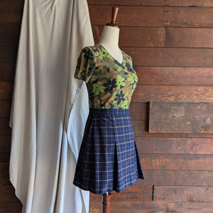 90s Vintage Navy Plaid Mini Skirt