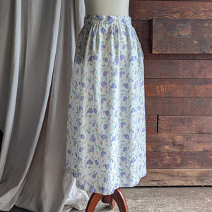 80s Vintage Flowy White Floral Maxi Skirt