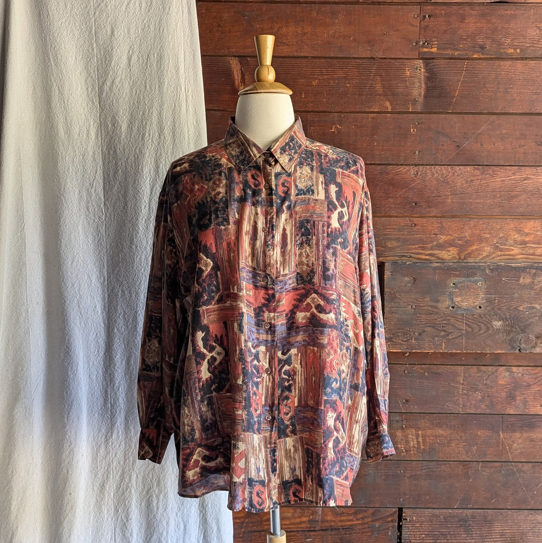 90s Vintage Plus Size Earthy Silk Blouse