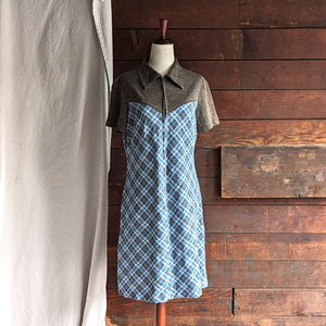 70s Vintage Brown and Blue Acrylic Mini Dress