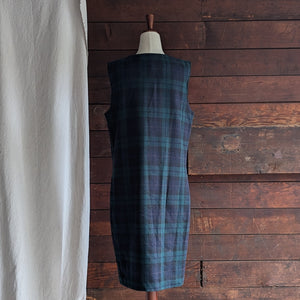 90s Vintage Dark Tartan Wool Blend Midi Dress