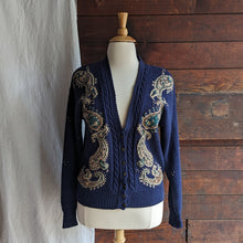 Load image into Gallery viewer, 90s Vintage Navy Paisley Cardigan
