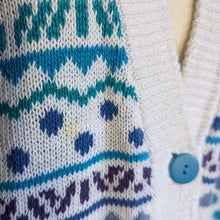 Load image into Gallery viewer, 90s Vintage Cropped White and Blue Cardigan
