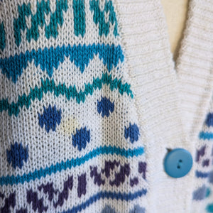 90s Vintage Cropped White and Blue Cardigan