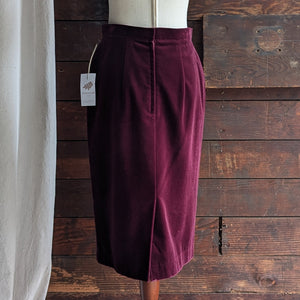 Vintage Wine-Red Velvet Column Skirt