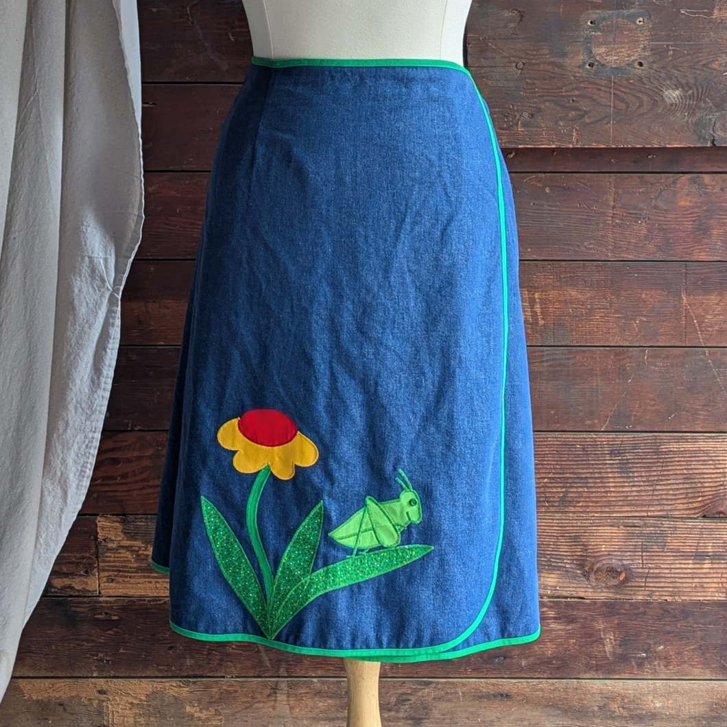 70s Vintage Denim Wrap Skirt