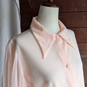 70s Vintage Light Pink Sheer Nylon Blouse