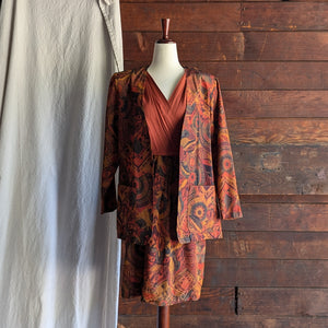 90s Vintage Orange Rayon Blend Jacket and Dress Set