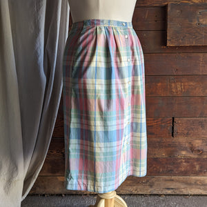 90s Vintage Spring Plaid Cotton Midi Skirt