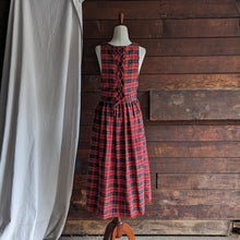 Load image into Gallery viewer, 90s Vintage Rayon Blend Red Plaid Pinafore

