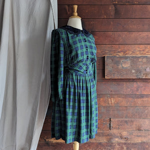 90s Vintage Rayon Tartan Midi Dress