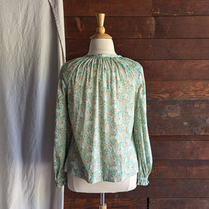 70s Vintage Polyester Floral Peasant Blouse