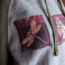 Load image into Gallery viewer, Patchwork Olive and Grey Butterfly Tapestry Hoodie
