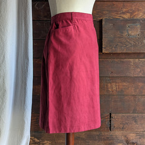 90s Vintage Red Polyester Midi Skirt