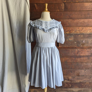 Vintage Grey Cotton Dress with Full Skirt
