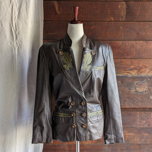 Vintage Oak Leaf Motif Leather Jacket
