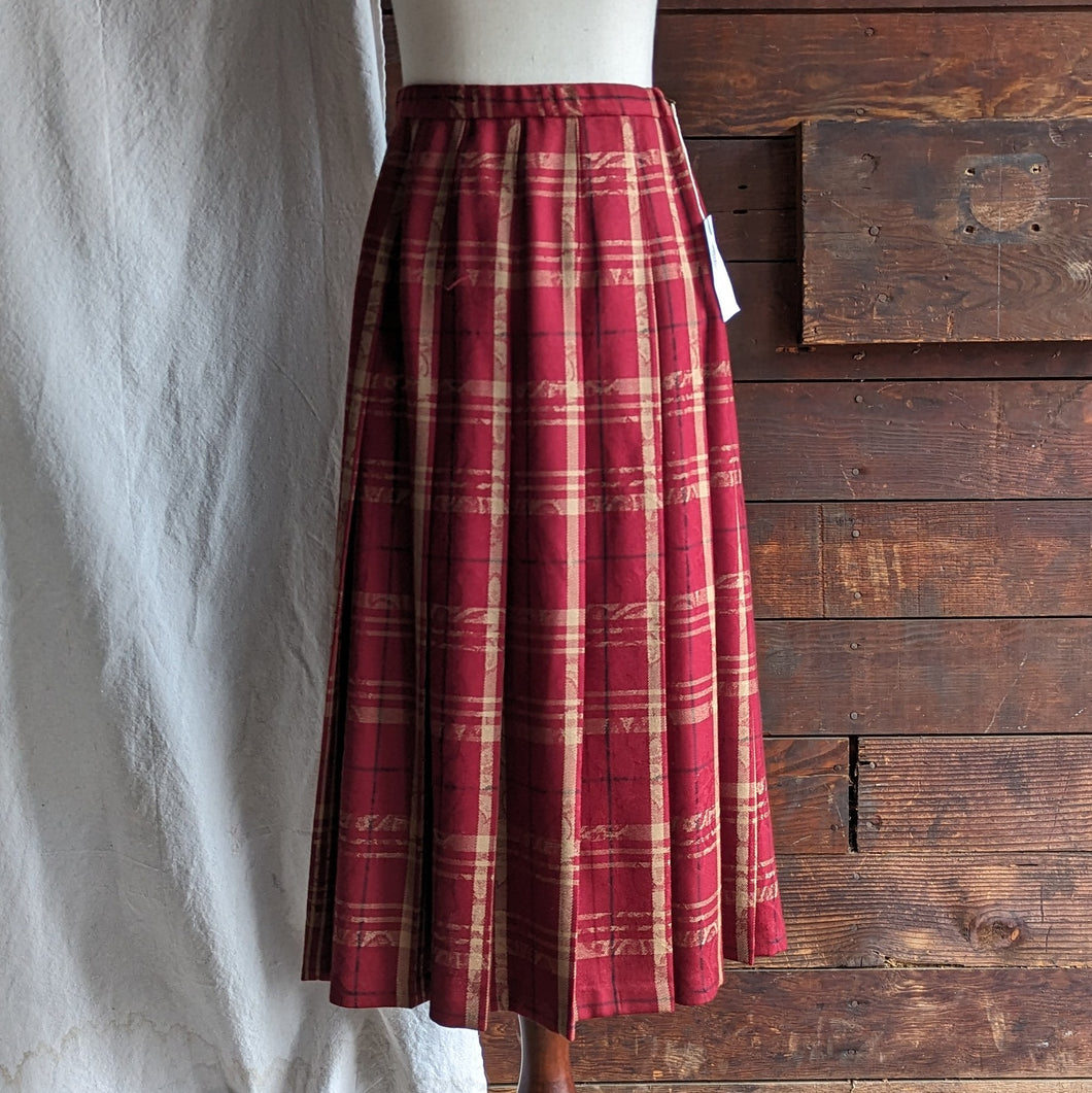 Red Plaid Wool Midi Skirt