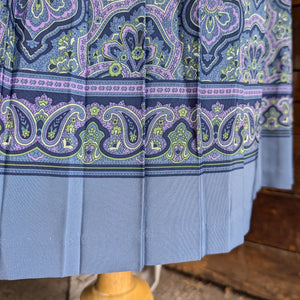 90s Vintage Blue Paisley Poly Midi Skirt