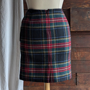 90s Vintage Plaid Wool Pencil Skirt