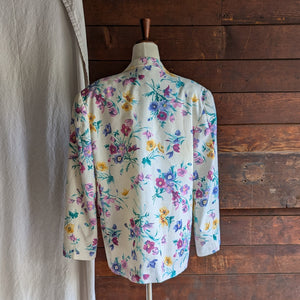 80s Vintage White Floral Blazer