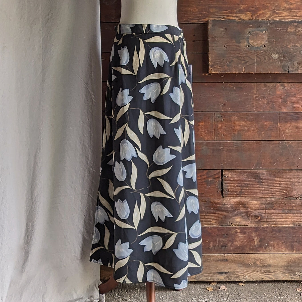 90s Vintage Tulip Print Maxi Skirt