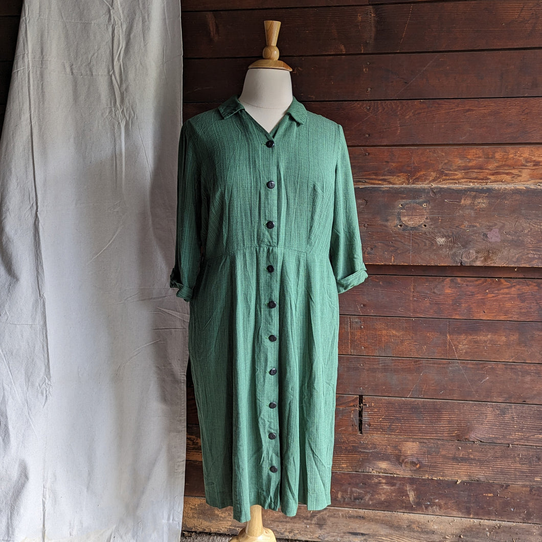 50s/60s Vintage Plus Size Green Rayon Shirt Dress