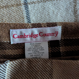 90s Vintage Brown Plaid Wool Blend Wrap Skirt