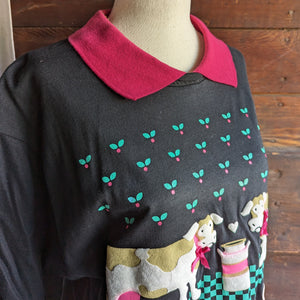 80s Vintage Collared Cow Print Tee