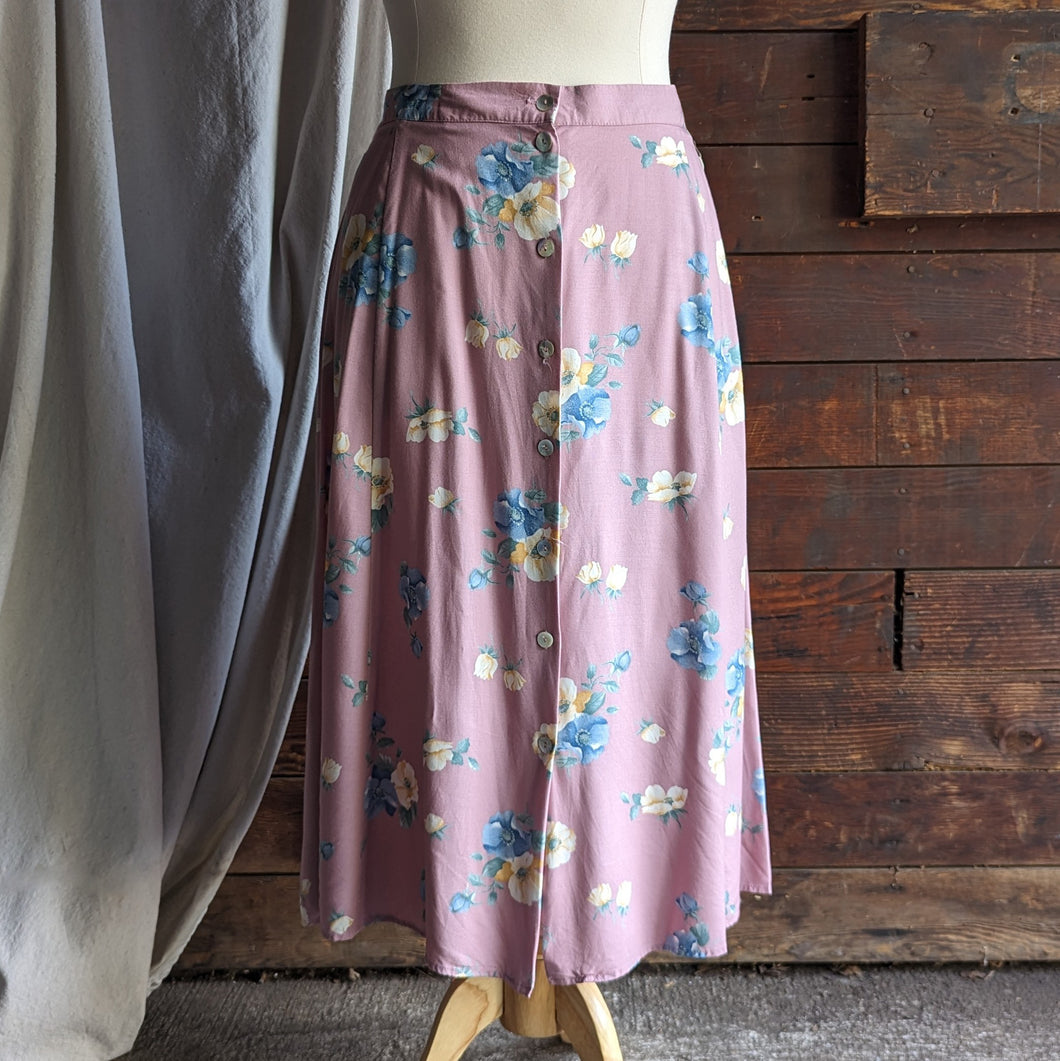 90s Vintage Plus Size Pink Floral Rayon Maxi Skirt