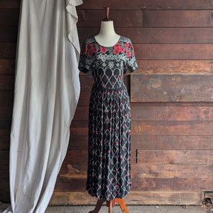 90s Vintage Floral And Lace Print Maxi Dress