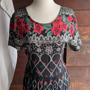 90s Vintage Floral And Lace Print Maxi Dress