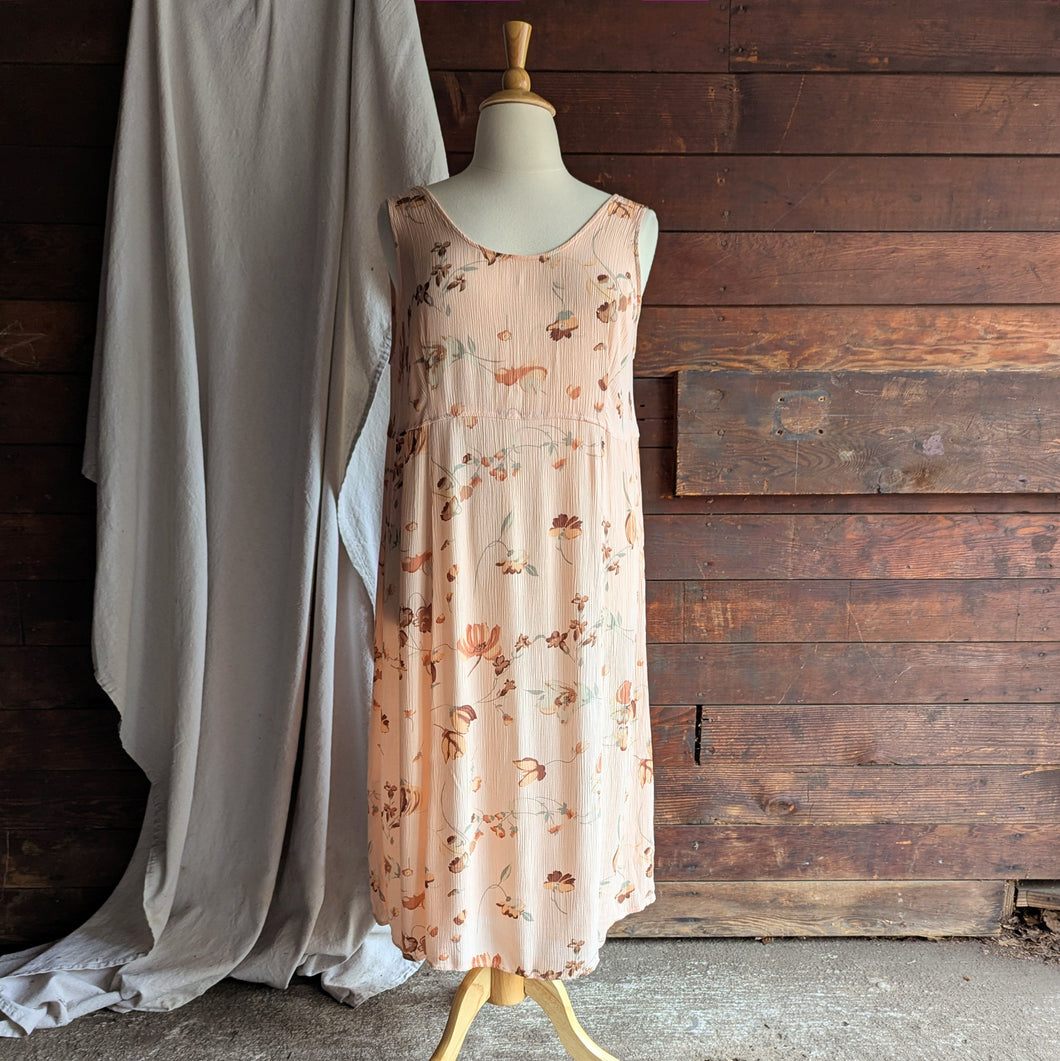 90s Vintage Plus Size Sleeveless Peach Floral Maxi Dress