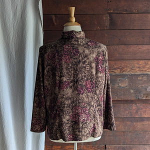 90s/Y2K Plus Size Brown Floral Polyester Blouse