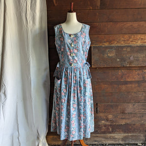 90s Vintage Romantic Cotton Pinafore Dress with Pockets