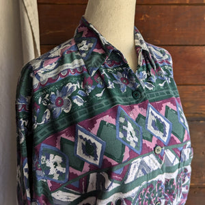 90s Vintage Geometric Patterned Rayon Shirt