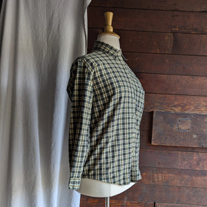 Vintage Tan and Green Plaid Cotton Shirt