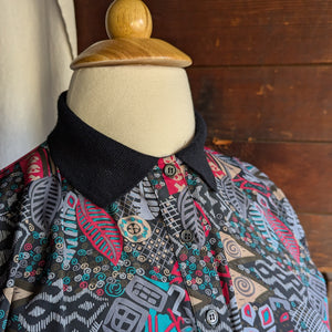 90s Vintage Eclectic Patterned Poly Top