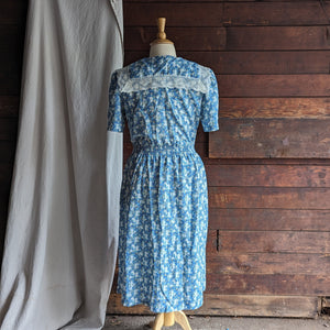 90s Vintage Blue Floral Midi Dress