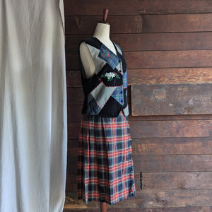 80s/90s Vintage Red Plaid Wool Blend Wrap Skirt