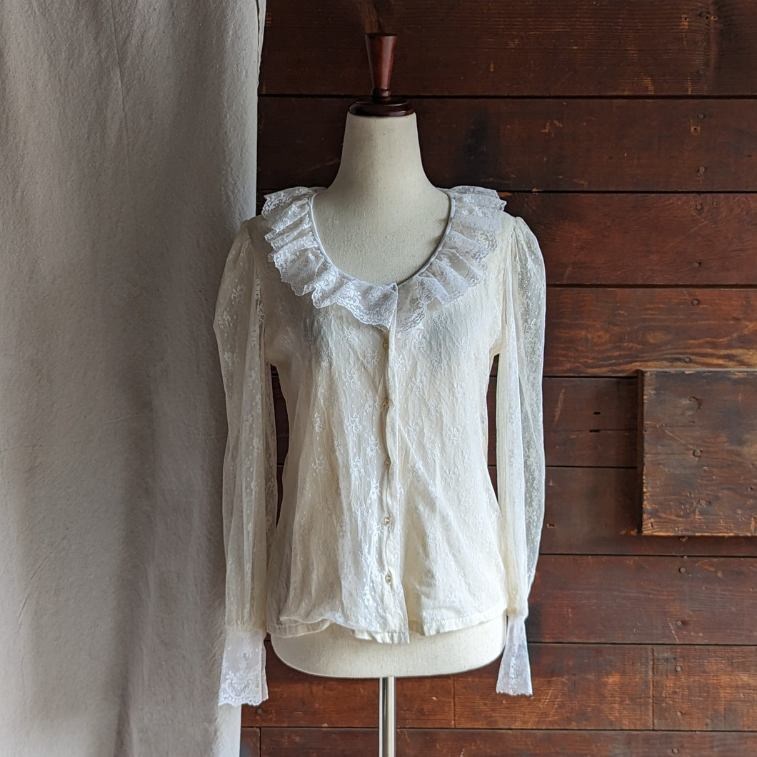 Vintage White Lace Button Up Blouse
