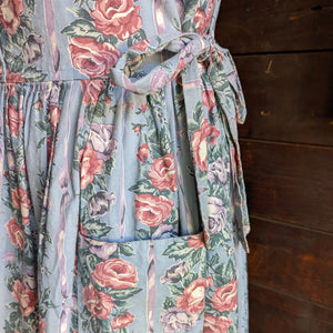 90s Vintage Romantic Cotton Pinafore Dress with Pockets